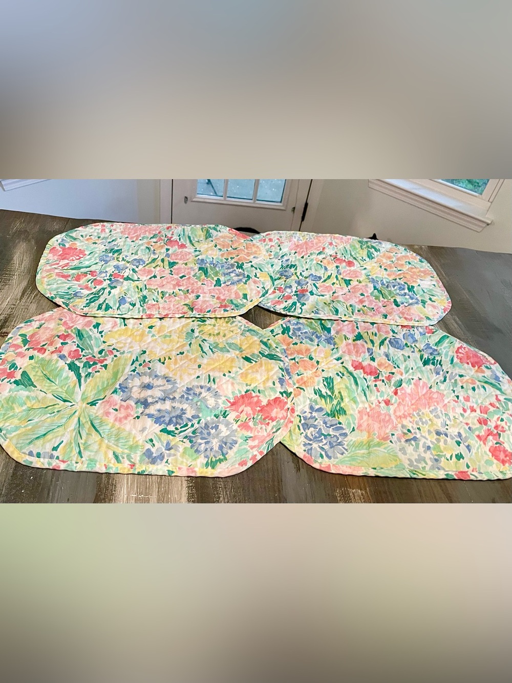 Set of 4 Vintage Quilted Floral Placemats – Pastel Cottage Garden